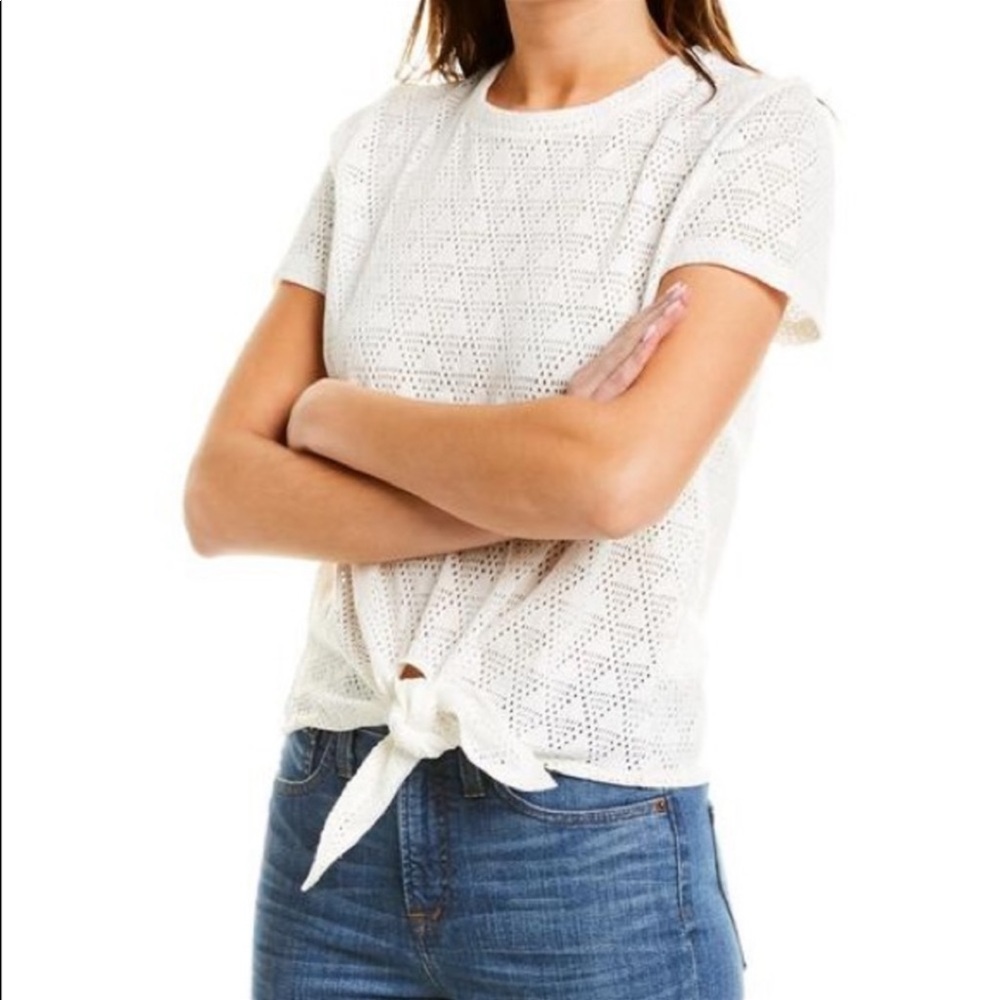 MADEWELL Texture & Thread Geo Eyelet Tie-Front Top XS - Picture 2 of 12